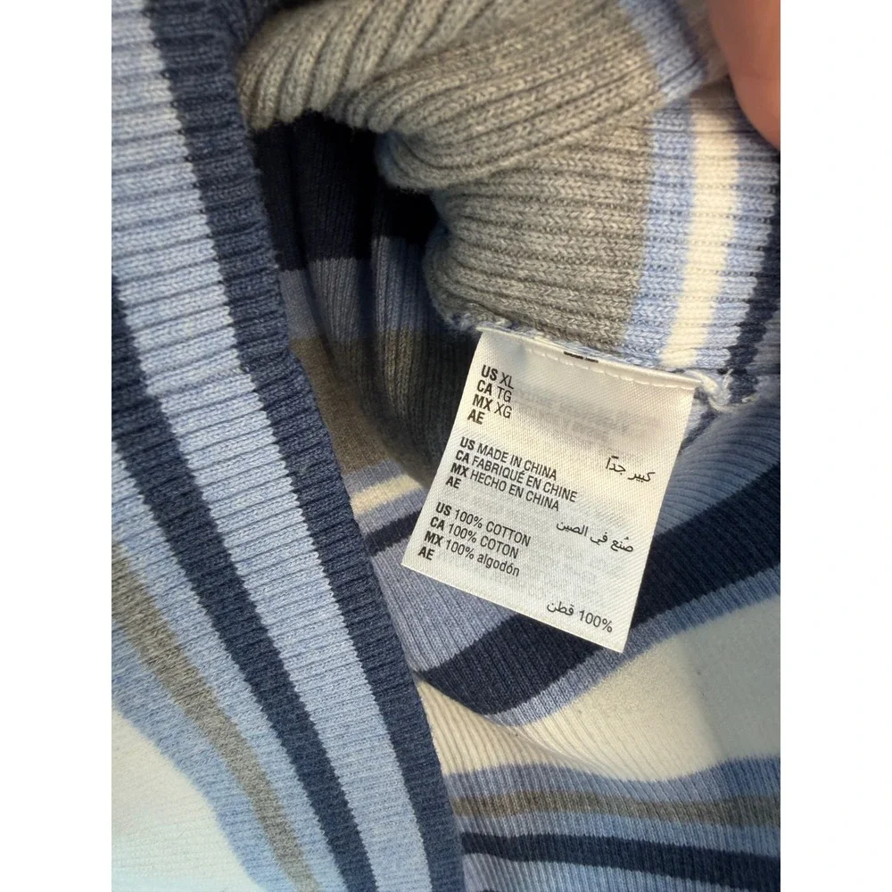 Vintage 90s Inspo Karen Scott Striped‎ Vneck Sweater XL Blue Gray White Preppy